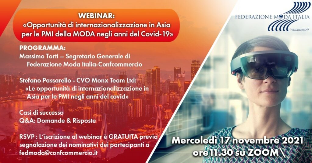 WEBINAR: «Opportunità di internazionalizzazione in Asia per le PMI della MODA negli anni del Covid-19»