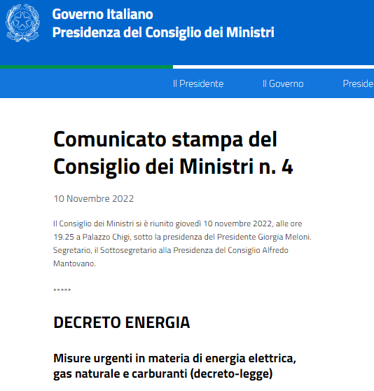 DECRETO ENERGIA: Le misure a favore delle imprese