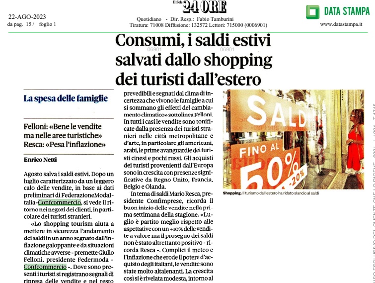 Consumi, i saldi estivi salvati dallo shopping dei turisti dall’estero