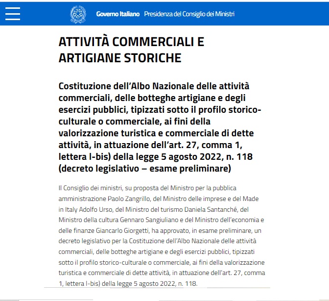 ATTIVITA’ STORICHE: Nasce l’Albo nazionale. Soddisfazione di Federazione Moda Italia per la norma che riconosce un enorme patrimonio economico e culturale